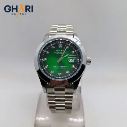 Close-up of Rolex Silver Men’s Green Dial Watch | Ghari Bazar